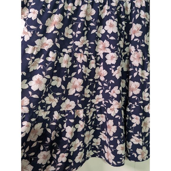 Monteau Floral Dress S Navy Cottagecore Romantic Tiered Mini - Picture 5 of 7